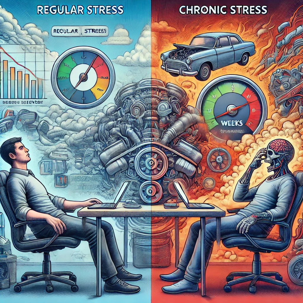Illustration forskellen mellem almindelig stress og kronisk stress